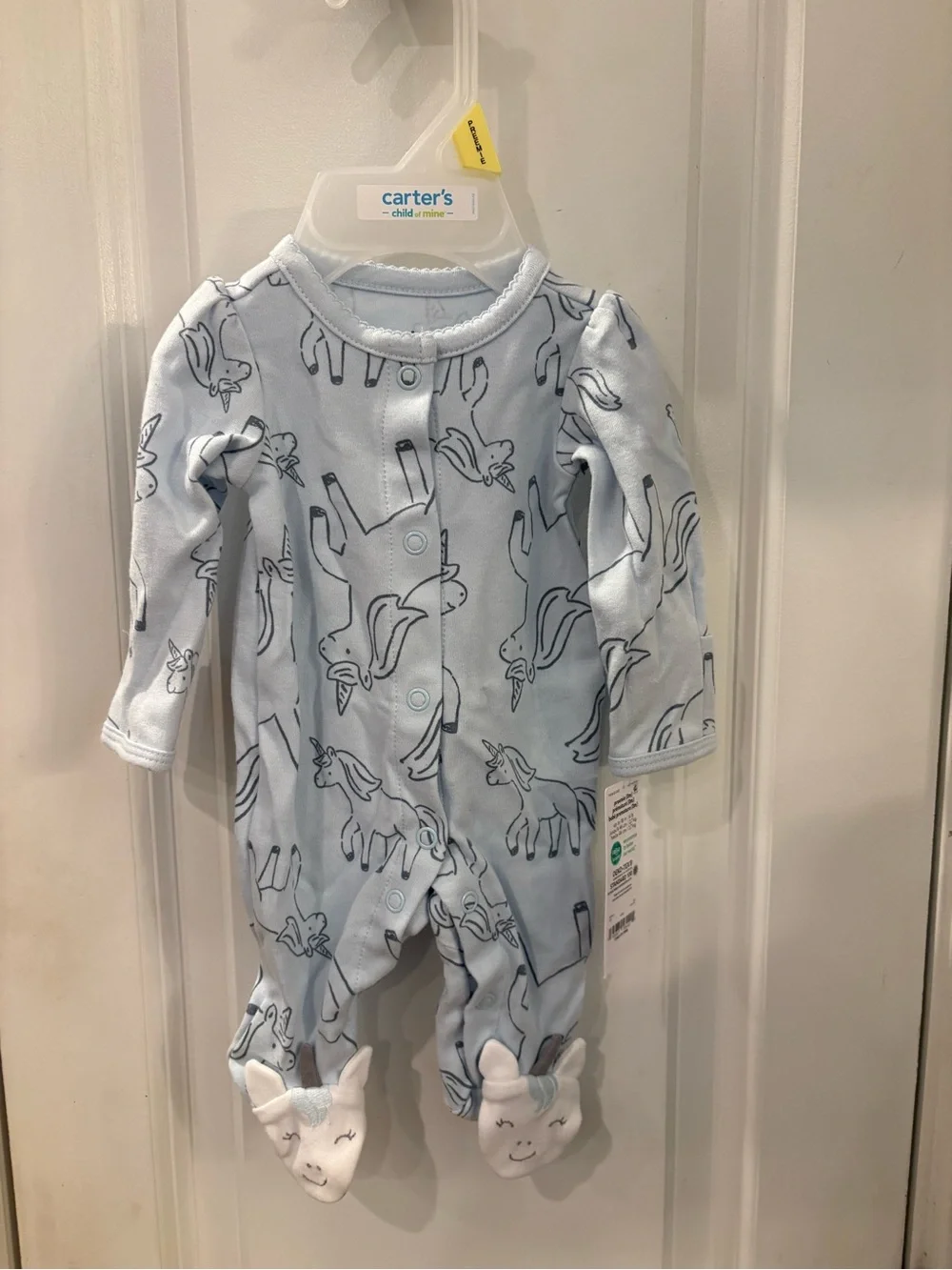 NWT Carter's Mint Green Unicorn-Print Footed One-Piece with NB pack socks TR175